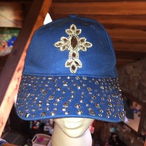 Royal blue cross blinged out baseball hat NWT